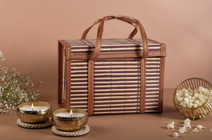 Brown & Green Handmade cane basket (AKUD202608-Combo : 01)