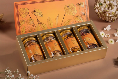 Premium Orange Gift Box with 4 Cavity Jars - (AKUD202620)